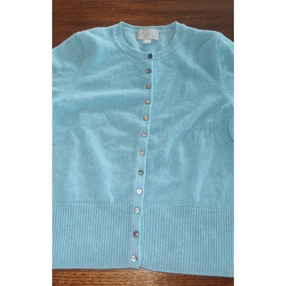 Pure Collection Women's Cardigan UK 10 US 4 Teal 100% Cashmere Round Neck Cardig - Picture 3 of 11